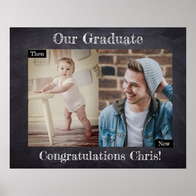 Graduation then and now Party Personalized Poster (Front)