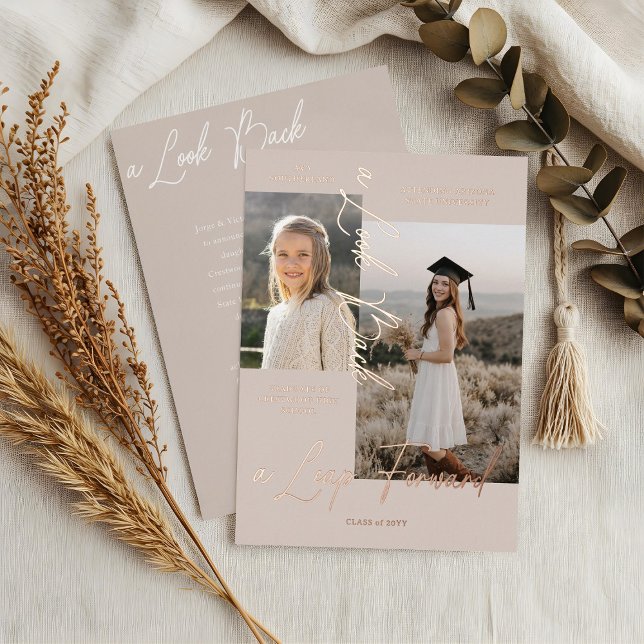 Graduation Then & Now Photo Collage Announcement (Graduation Then & Now Photo Collage Beige Announcement)