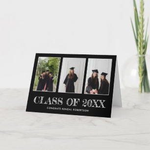 Graduation Three Photo Collage Congratulations Car Card