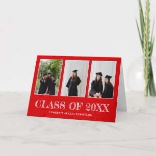 Graduation Three Photo Collage Congratulations Red Card