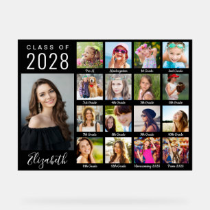 Graduation Through The Years 17 Photo Script Black Acrylic Sign