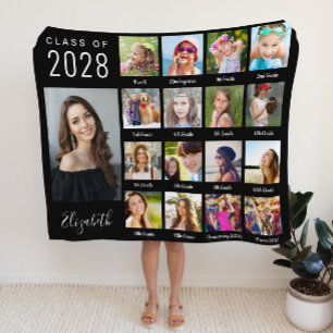 Graduation Through The Years 17 Photo Script Black Fleece Blanket