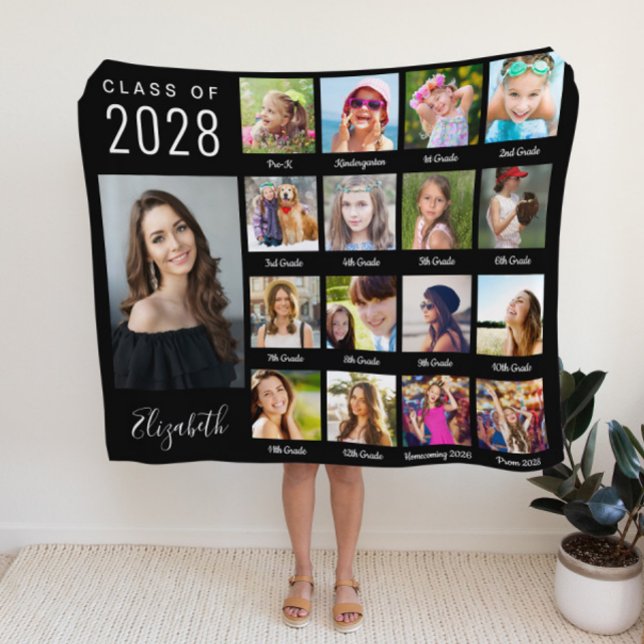 Graduation Through The Years Photo Collage Black Sherpa Blanket (Creator Uploaded)