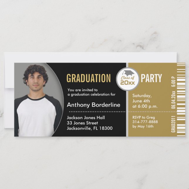 Graduation Ticket Party Invitation TKT313 Gold (Front)