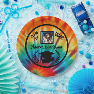 Graduation Tie Dye Round Paper Plate