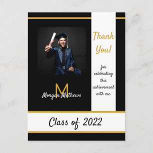 Graduation Traditional Black Thank You Postcard
