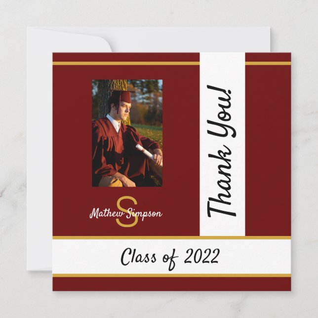 Graduation Traditional Dark Red Thank You Card (Front)