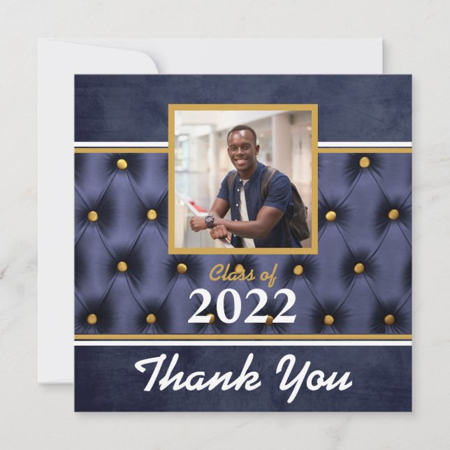 Graduation Traditional Navy Gold Tufted Thank You  Card (Front)