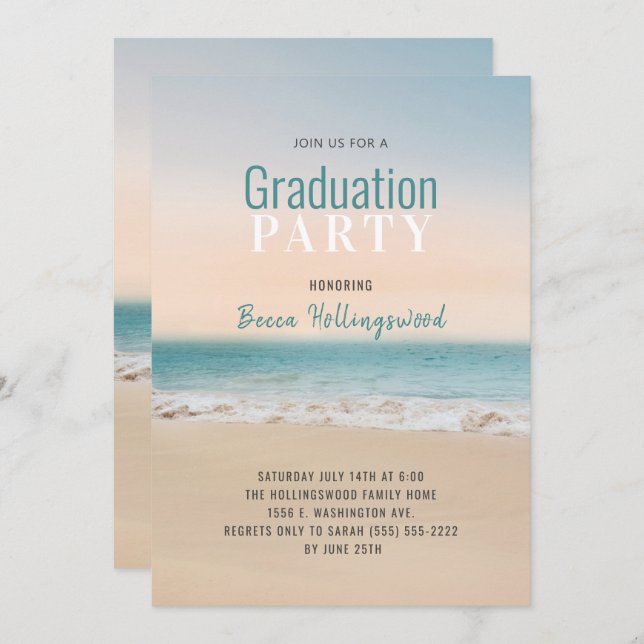 Graduation Tropical  Beach Theme Party Invitation (Front/Back)