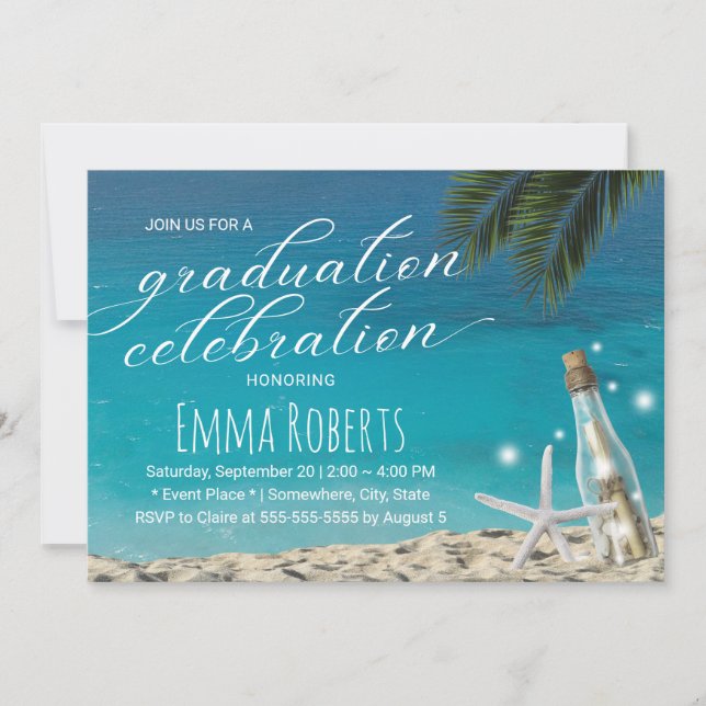 Graduation Tropical Starfish Beach Message Bottle Invitation (Front)