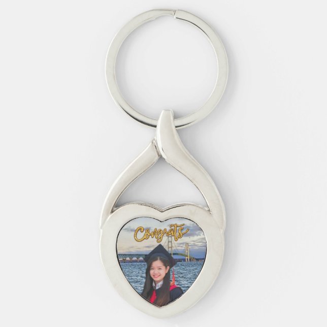 Graduation Twisted Heart Metal Keychain (Front)