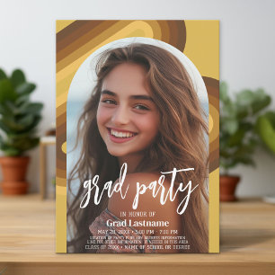 Graduation Vertical Photo - Grad Party Script Gold Invitation