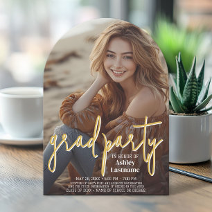 Graduation Vertical Photo - Grad Party Script Gold Invitation