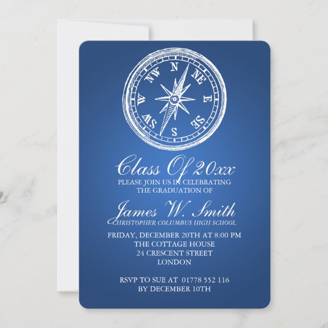 Graduation Vintage Compass Blue Invitation (Front)