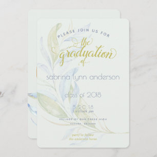 Graduation Watercolor Modern Boho Leafy Branches Invitation