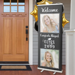 Graduation Welcome 2 Photo Stylish Class Year Retractable Banner