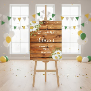 Graduation welcome sign rustic, decoration daisy 
