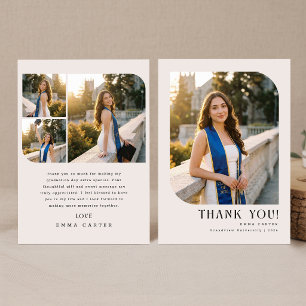Graduation white black Photo Collage Thank You Card