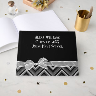Graduation White Bow On Chevron Design Guest Book