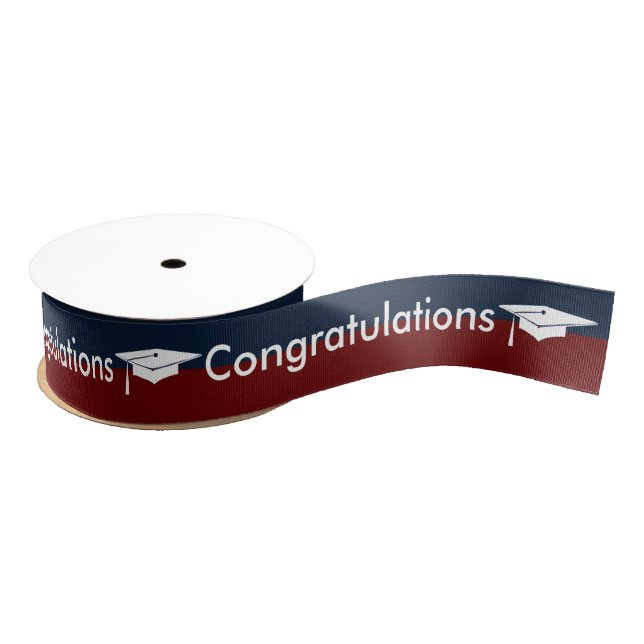 Graduation White Cap Red Blue School Colours Grosgrain Ribbon (Spool)