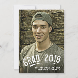 Graduation White Grunge Lettered Photo Announcment Announcement