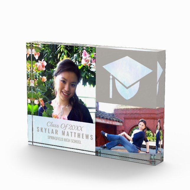 Graduation White Opal Chic Trendy Keepsake Photo Block (Right)