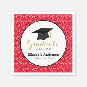 Graduation White Swirl on Red Napkin