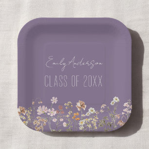 Graduation Wildflower Purple Grad Modern Paper Plate
