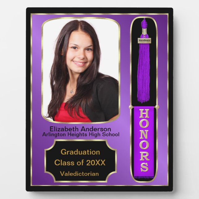 Graduation With Honors Photo Plaque Purple (Front)