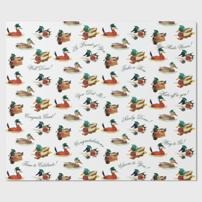 Graduation Wrapping Paper Ducks in Caps (Flat)