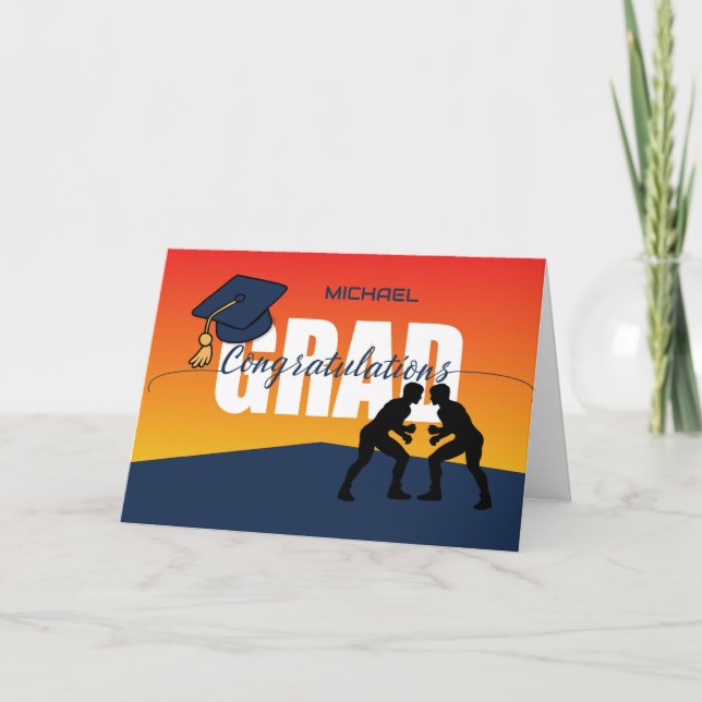 Graduation Wrestling Athlete Congratulations Grad  Card (Front)