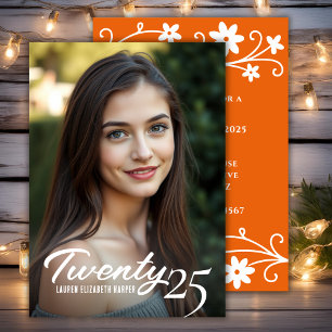 Graduation Year And Photo Orange Graduation Party Invitation