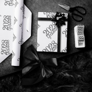 Graduation Year   Basic Black on White Celebration Wrapping Paper