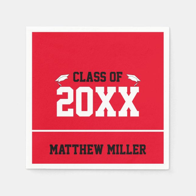 Graduation Year Red White and Black Graduate Name Napkin (Front)