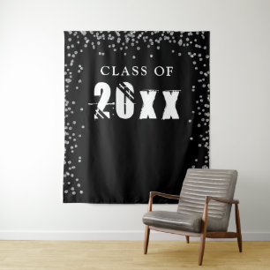Graduation Year Silver Confetti Photo Backdrop Tapestry