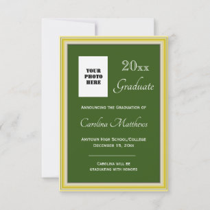 Graduation Yellow Gold Frame Green Graduation Announcement