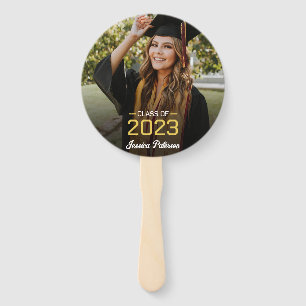 Graduation Yellow Script Grad Photo Modern Party Hand Fan