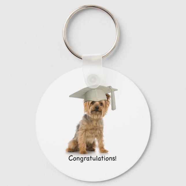 Graduation Yorkie Congratulations Key Ring (Front)