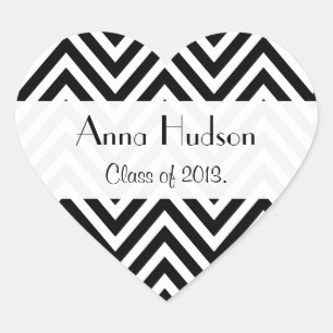 Graduation - Zigzag Pattern, Chevron - Black Heart Sticker