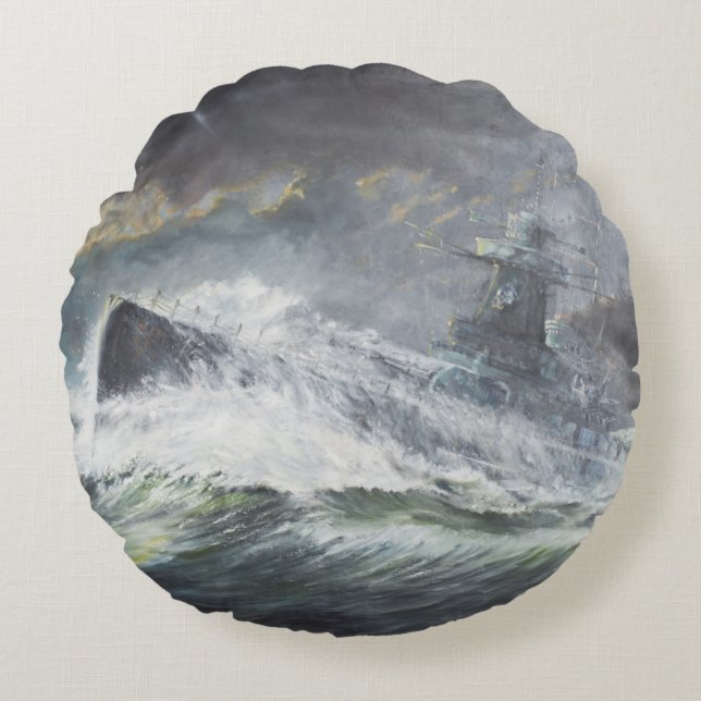 Graf Spee enters the Indian Ocean 3rd November Round Cushion (Front)