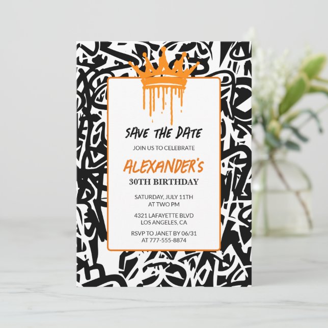Graffiti 30th birthday invitation Save the Date  (Standing Front)