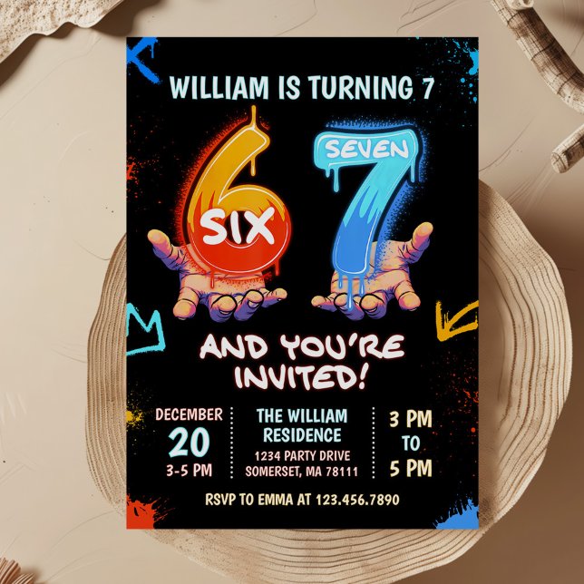 Graffiti 6 7 Meme Trend Six Seven Birthday Party Invitation (Creator Uploaded)