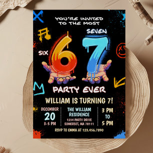 Graffiti 6 7 Meme Trend Six Seven Birthday Party Invitation