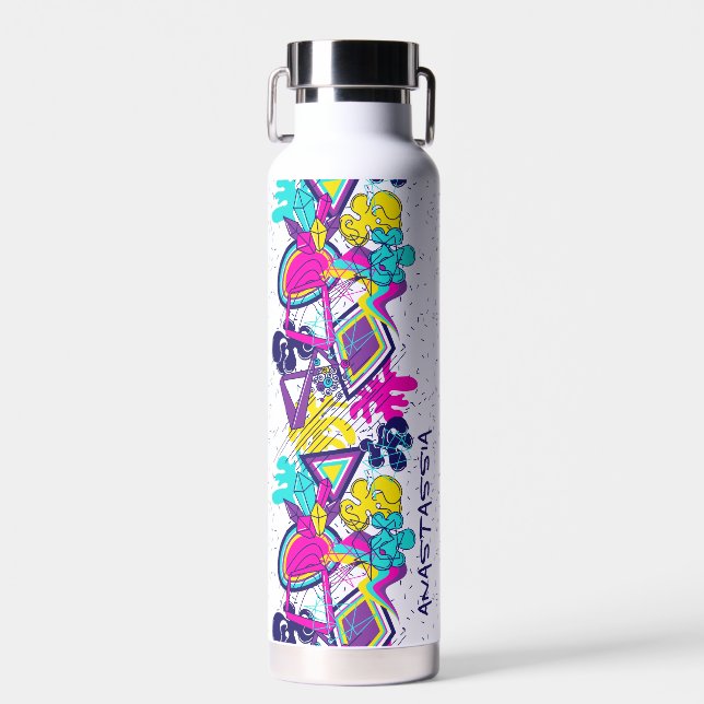 Graffiti abstract colourful pattern with your NAME Water Bottle (Front)