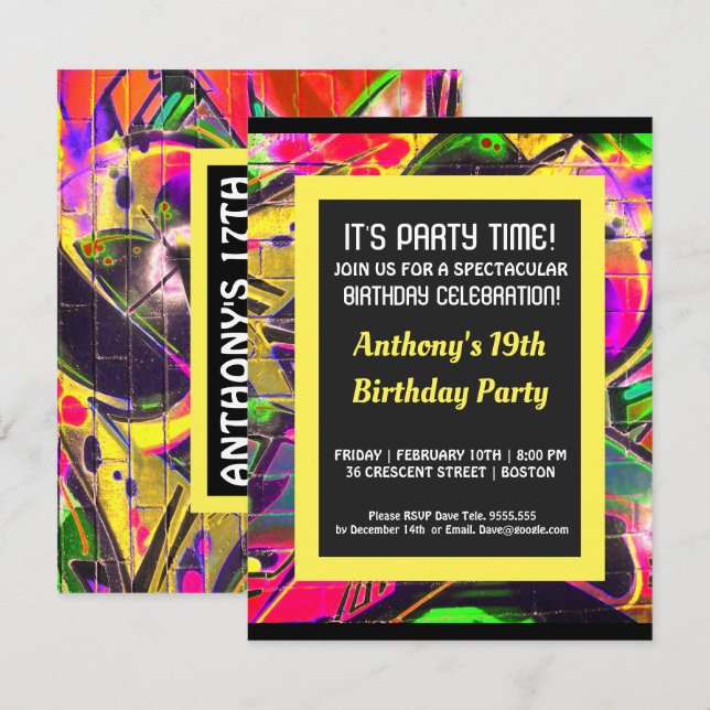 Graffiti Abstract Letters Birthday Invitation (Front/Back)