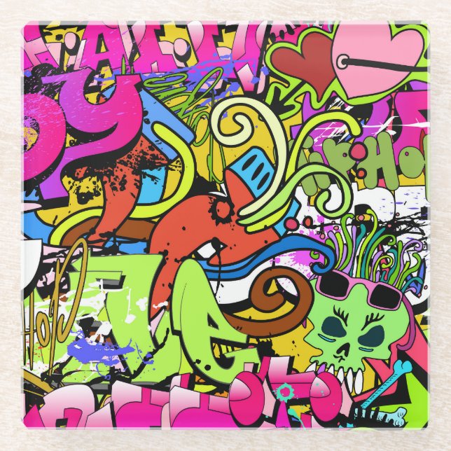 Graffiti Art: Hip-Hop Style Background Glass Coaster (Front)