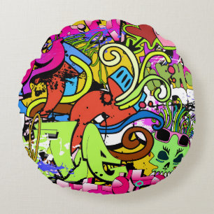 Graffiti Art: Hip-Hop Style Background Round Cushion