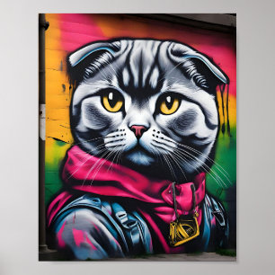Graffiti Art of a Scottish Fold Cat Poster