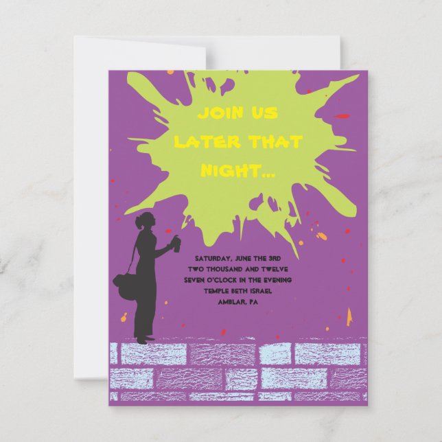 Graffiti Artist Bar Bat Mitzvah Invite Party Card (Front)