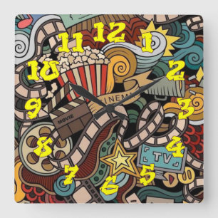 Graffiti Background w/Graffiti Numbers-05 Square Wall Clock